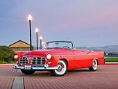 AUT 21 RK2891 01
1956 Chrysler 300B Red 3/4 Front View On Brick By Lamp Posts At Dusk