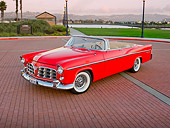 AUT 21 RK2892 01
1956 Chrysler 300B Red 3/4 Front View On Brick By Lamp Posts At Dusk
