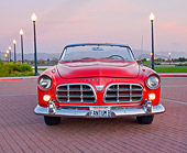 AUT 21 RK2895 01
1956 Chrysler 300B Red Front View On Brick By Lamp Posts At Dusk
