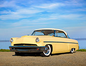 AUT 21 RK2935 01
1953 Mercury Monterey Yellow And White 3/4 Front View On Gravel By Water
