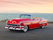 AUT 21 RK2942 01
1954 Chevrolet Bel Air Red 3/4 Front View On Pavement By Water