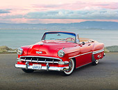 AUT 21 RK2943 01
1954 Chevrolet Bel Air Red 3/4 Front View On Pavement By Water