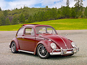 AUT 21 RK2977 01
1959 Volkswagen Beetle Red 3/4 Front View On Gravel By Grass And Trees
