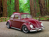 AUT 21 RK2978 01
1959 Volkswagen Beetle Red 3/4 Front View On Gravel By Redwood Trees