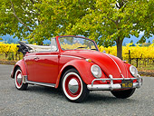 AUT 21 RK2982 01
1957 Volkswagen Bug Convertible Red 3/4 Front View On Gravel By Vineyards