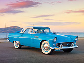 AUT 21 RK2993 01
1956 Ford Thunderbird Blue 3/4 Front View On Pavement By Bay