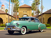 AUT 21 RK3022 01
1952 Chevrolet Styleline Green 3/4 Front View On Pavement By Building And Palm Trees