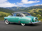 AUT 21 RK3023 01
1952 Chevrolet Styleline Green 3/4 Rear View On Pavement By Hills