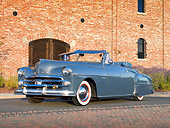 AUT 21 RK3043 01
1950 Dodge Wayfarer Blue 3/4 Front View On Pavement By Brick Building