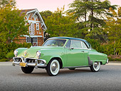 AUT 21 RK3048 01
1952 Studebaker Commander Coupe Green 3/4 Front View On Pavement By House