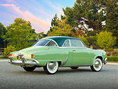 AUT 21 RK3053 01
1952 Studebaker Commander Coupe Green 3/4 Rear View On Pavement By Trees