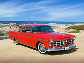 AUT 21 RK3074 01
1956 Chrysler 300B Red 3/4 Front View On Beach
