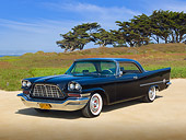 AUT 21 RK3081 01
1957 Chrysler 300C Black 3/4 Front View On Sand By Trees