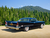 AUT 21 RK3085 01
1957 Chrysler 300C Black 3/4 Rear View On Sand By Pine Trees