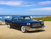 AUT 21 RK3086 01
1957 Chrysler 300C Black 3/4 Front View On Beach