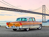 AUT 21 RK3138 01
1958 Packard Patrician Bronze 3/4 Rear View On Pavement By Bay Bridge