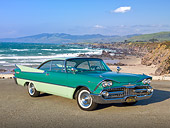 AUT 21 RK3140 01
1959 Dodge Coronet Green 3/4 Front View On Pavement By Beach