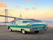 AUT 21 RK3149 01
1959 Dodge Coronet Green 3/4 Rear View On Pavement By Bay Bridge