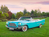 AUT 21 RK3154 01
1957 Chrysler 300C Indian Turquoise 3/4 Front View On Grass By Trees