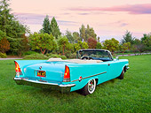 AUT 21 RK3156 01
1957 Chrysler 300C Indian Turquoise 3/4 Rear View On Grass By Trees