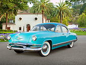 AUT 21 RK3172 01
1952 Kaiser Manhattan Turquoise And Blue 3/4 Front View On Pavement By House And Palm Trees
