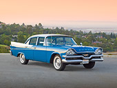AUT 21 RK3176 01
1957 Dodge Coronet Blue And White 3/4 Front View On Pavement Overlooking City