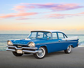 AUT 21 RK3178 01
1957 Dodge Coronet Blue And White 3/4 Front View On Pavement By Ocean