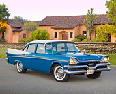 AUT 21 RK3179 01
1957 Dodge Coronet Blue And White 3/4 Front View On Pavement By House