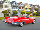 AUT 21 RK3186 01
1957 Cadillac El Dorado Barritz Red 3/4 Rear View On Pavement By Painted Ladies San Francisco