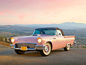 AUT 21 RK3199 01
1957 Ford Thunderbird Dusk Rose 3/4 Front View On Pavement Overlooking City