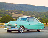 AUT 21 RK3204 01
1950 Mercury Monterey Seafoam 3/4 Front View On Road By Hills