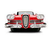 AUT 21 RK3219 01
1958 Edsel Pacer Convertible Red And White Low Head On Shot On White Seamless