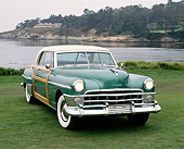 AUT 21 RK3220 01
1950 Chrysler Town & Country Green 3/4 Front View On Grass By Water