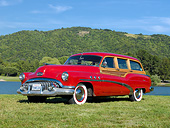 AUT 21 RK3225 01
1952 Buick Super Estate Wagon Red 3/4 Front View On Grass By Water