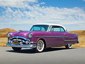 AUT 21 RK3273 01
1954 Packard Pacific Purple 3/4 Front View On Pavement By Dry Grass