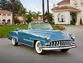 AUT 21 RK3279 01
1953 DeSoto Firedome French Blue 3/4 Front View On Pavement By Buildings And Palm Trees