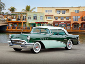 AUT 21 RK3305 01
1956 Buick Century Two-Tone Green 3/4 Front View On Pavement By Canal