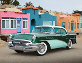 AUT 21 RK3306 01
1956 Buick Century Two-Tone Green 3/4 Front View On Pavement By Colorful Houses