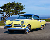AUT 21 RK3307 01
1955 Dodge Coronet Yellow, White And Black 3/4 Front View On Pavement By Bay