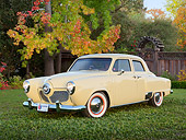 AUT 21 RK3312 01
1951 Studebaker Champion Yellow 3/4 Front View On Grass By Autumn Trees