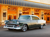 AUT 21 RK3316 01
1955 Chevrolet Bel Air Green 3/4 Front View On Pavement By Building