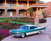 AUT 21 RK0104 05
1959 Green & White Dodge Custom Royal Lancer 3/4 Side Overhead Headlights On By House