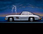 AUT 21 RK0119 02
1956 Mercedes-Benz 300SL Gullwing Silver Profile On Gray Line Lightning Background Studio