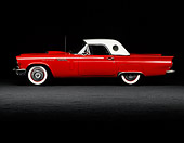 AUT 21 RK0214 04
1957 Ford Thunderbird Red Convertible Profile View On Gray Sand Studio Background