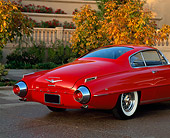 AUT 21 RK0345 03
1954 DeSoto Adventurer II Ghia Concept Red 3/4 Rear View On Pavement