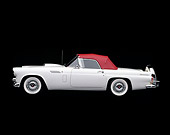 AUT 21 RK0373 03
1956 Ford White T-Bird With Red Top Side View Studio Background