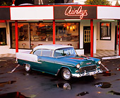 AUT 21 RK0484 07
1955 Chevy Bel Air Green And White Overhead 3/4 Side View On Pavement