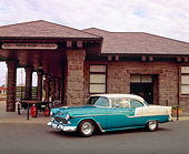 AUT 21 RK0487 01
1955 Green And Ivory Chevy Bel Air 3/4 Side View On Pavement In Front Of Building Filtered