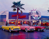 AUT 21 RK0507 06
55, 56, & 57 Ford T-Birds Front 3/4 View On Pavement By Diner