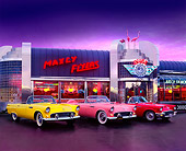 AUT 21 RK0507 35
55, 56, & 57 Ford T-Birds Front 3/4 View On Pavement By Diner